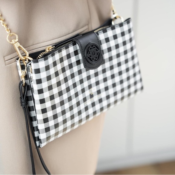 Nanette Lepore Triple Convertible Wallet on a String Black/White Gingham - Picture 2 of 7